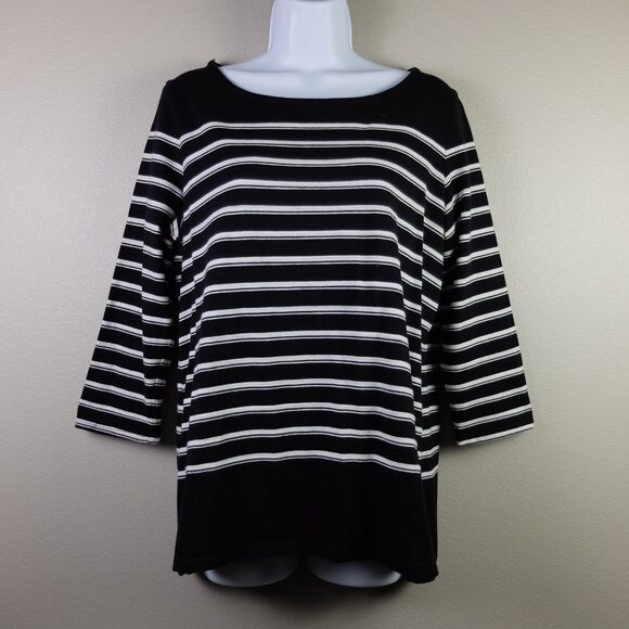 Liz Claiborne Tops - Liz Claiborne Black White Back Button 3/4 Sleeve Top Size Large